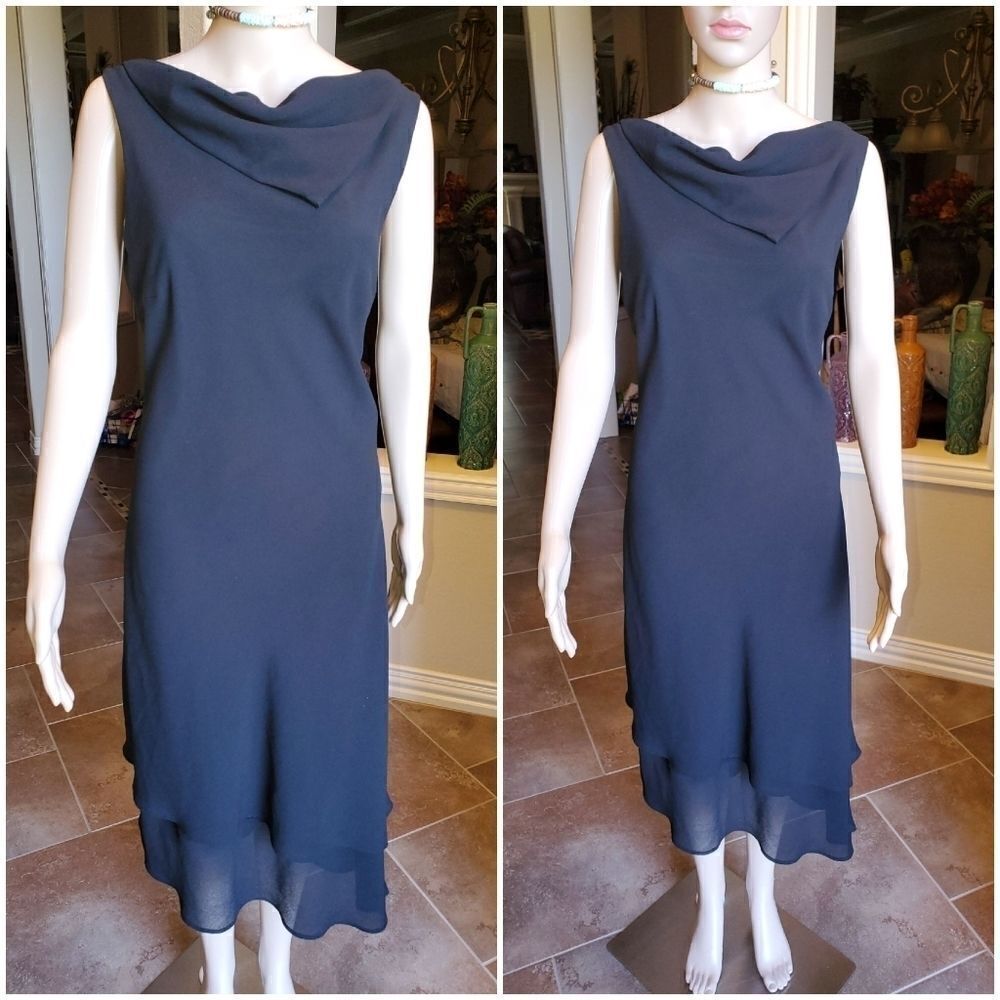 R&K  layered  asymmetrical cowl nek  black dress